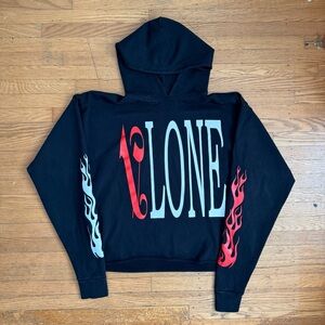 VLONE Hoodie Black Red And White Cropped Fabric Style - PALM ANGELS
